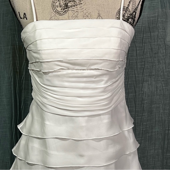 White Ruffled Tiered Spaghetti Strap Mini Dress built in bra support - Picture 3 of 5